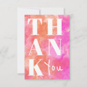 ピンクとオレンジの抽象芸術のはっきりした水の色結婚 サンキューカード (正面)