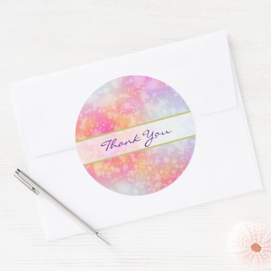 ピンクとオレンジの抽象芸術の水色ありがとう ラウンドシール (封筒)