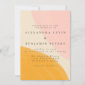 ピンクとオレンジの抽象芸術の結婚水色 招待状 (正面)