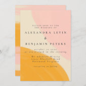 ピンクとオレンジの抽象芸術の結婚水色 招待状 (正面/裏面)