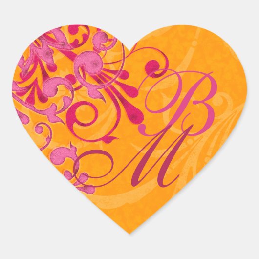 ピンクとオレンジの抽象芸術フローラ封筒用シール ハートシール (正面)