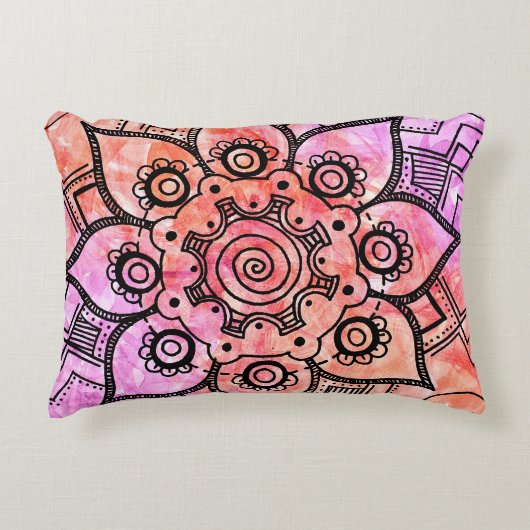 ピンクとオレンジの抽象芸術マンダラアクセント枕 アクセントクッション (正面)