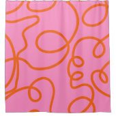 ピンクとオレンジの抽象芸術ラインのブラシストローク シャワーカーテン (正面)