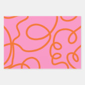 ピンクとオレンジの抽象芸術ラインのブラシストローク ラッピングペーパーシート (正面)