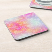 ピンクとオレンジの抽象芸術水の色の背景 コースター (左側)