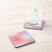 ピンクとオレンジの抽象芸術水の色の背景 コースター (右側)