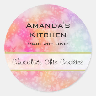 ピンクとオレンジの抽象芸術水彩キッチン ラウンドシール