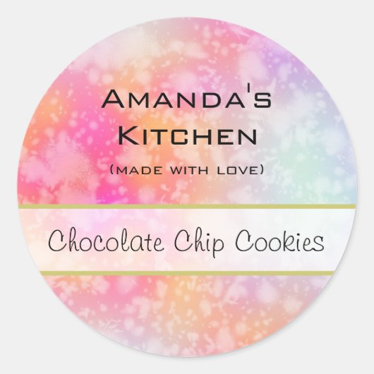 ピンクとオレンジの抽象芸術水彩キッチン ラウンドシール (正面)