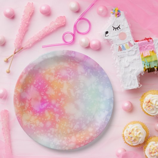 ピンクとオレンジの抽象芸術水色の背景 ペーパープレート (パーティー)