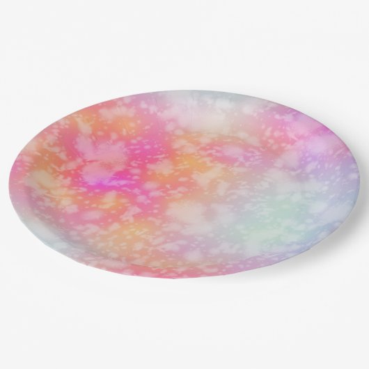 ピンクとオレンジの抽象芸術水色の背景 ペーパープレート (アングル)