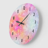 ピンクとオレンジの抽象芸術水色の背景 ラージ壁時計 (傾斜)