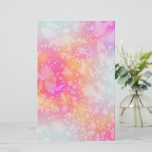 ピンクとオレンジの抽象芸術水色の背景 便箋 (スタンド正面)