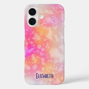 ピンクとオレンジの抽象芸術水色の背景 iPhone 16ケース