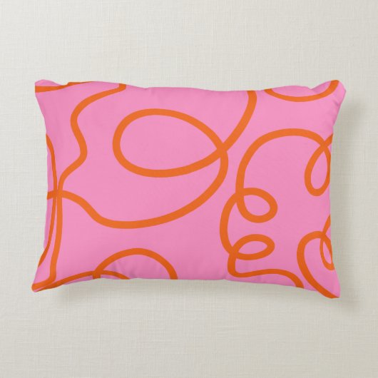 ピンクとオレンジの抽象芸術線ブラシストローク アクセントクッション (裏面)