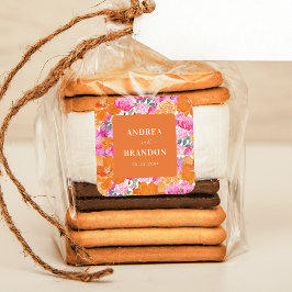 ピンクとオレンジの明るい夏のフローラ結婚ズ スクエアシール