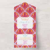 ピンクとオレンジの明カラフルるいファ結婚ン オールインワン招待状 (内側)