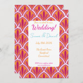 ピンクとオレンジの明カラフルるいファ結婚ン 招待状 (正面/裏面)