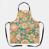 ピンクとオレンジの春の花の模様 エプロン (正面)