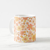 ピンクとオレンジの春の花の模様 コーヒーマグカップ (正面左)