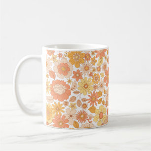 ピンクとオレンジの春の花の模様 コーヒーマグカップ