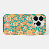 ピンクとオレンジの春の花柄 iPhoneケース (裏面横)