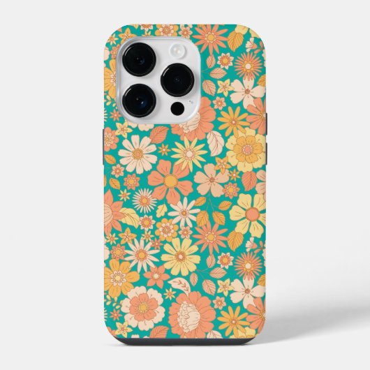 ピンクとオレンジの春の花柄 iPhoneケース (裏面)