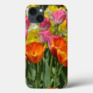 ピンクとオレンジの春チューリップipadケース iPhone 13ケース