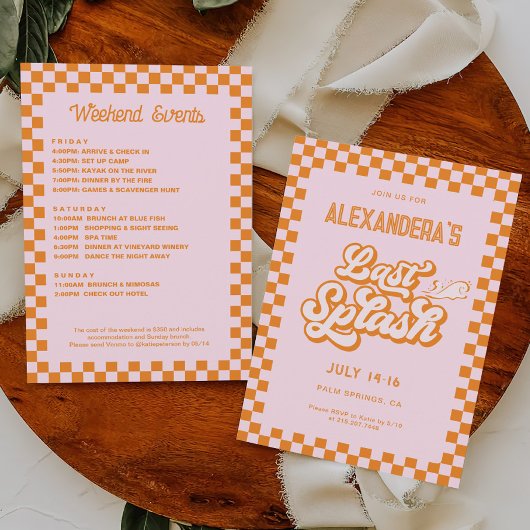 ピンクとオレンジの最後のスプラッシュバチェロレッテ 招待状
