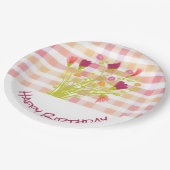 ピンクとオレンジの格子柄 ペーパープレート (アングル)