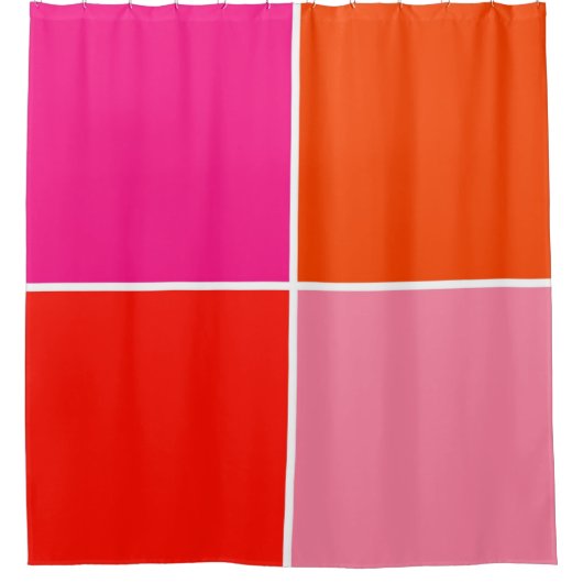 ピンクとオレンジの正方形 シャワーカーテン (正面)