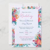 ピンクとオレンジの水の色のトロピカルフローラ結婚ズ 招待状 (正面)