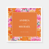 ピンクとオレンジの水の色のフローラサマー結婚ズ スタンダードカクテルナプキン (正面)