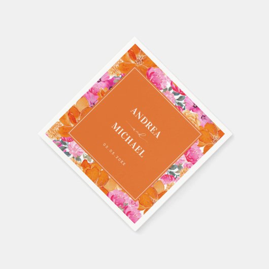 ピンクとオレンジの水の色のフローラサマー結婚ズ スタンダードカクテルナプキン (角)