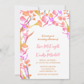 ピンクとオレンジの水の色ワイルドフラワーフローラ 招待状 (正面)