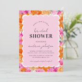 ピンクとオレンジの水カラーフローラ波形ブライダルシャワー 招待状 (スタンド正面)