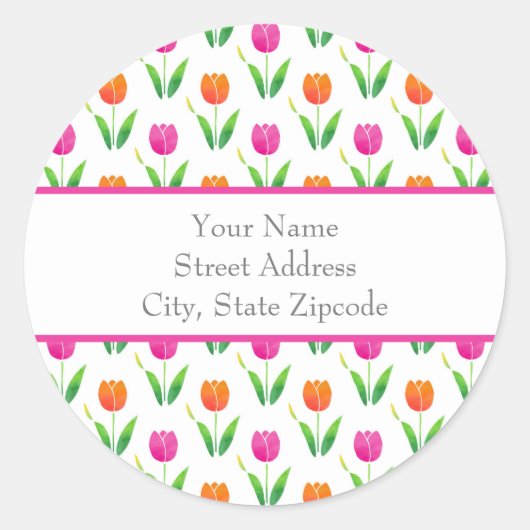 「ピンクとオレンジの水彩チューリップ」住所 シール (正面)