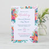 ピンクとオレンジの水彩トロピカルフラワーのウェディング 招待状 (スタンド正面)