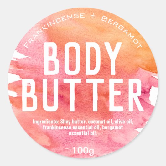 ピンクとオレンジの水彩ラベル ラウンドシール (正面)