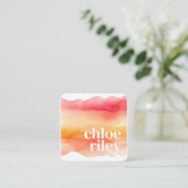 ピンクとオレンジの水彩朝日の入り スクエア名刺 (スタンド正面)