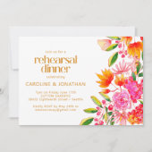ピンクとオレンジの水彩花の彩り豊かなリハーサルディナー 招待状 (正面)