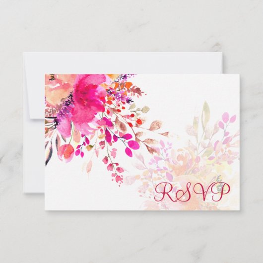 ピンクとオレンジの水彩花エレガントな結婚式 出欠カード (裏面)