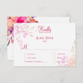 ピンクとオレンジの水彩花エレガントな結婚式 出欠カード (正面/裏面)