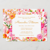 ピンクとオレンジの水彩花ベビーシャワー 招待状 (正面/裏面)