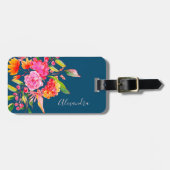 ピンクとオレンジの水彩花海軍名 ラゲッジタグ (正面横)