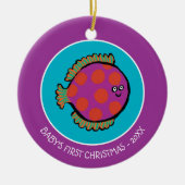 ピンクとオレンジの水玉魚 セラミックオーナメント (正面)