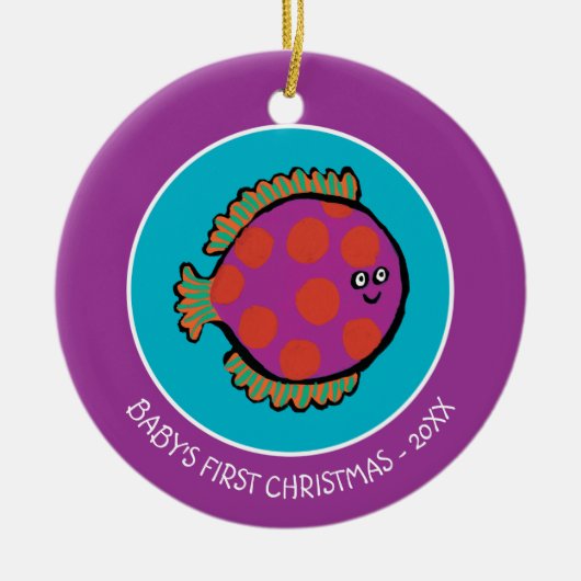 ピンクとオレンジの水玉魚 セラミックオーナメント (正面)