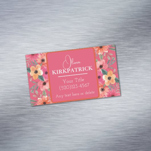 ピンクとオレンジの水色のフローラを折り畳み マグネット名刺 (インサイチュ)