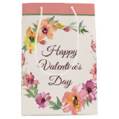 ピンクとオレンジの水色のフローラバレンタインデー ミディアムペーパーバッグ (正面)