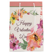 ピンクとオレンジの水色のフローラバレンタインデー ミディアムペーパーバッグ (裏面)