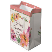 ピンクとオレンジの水色のフローラバレンタインデー ミディアムペーパーバッグ (裏面アングル)